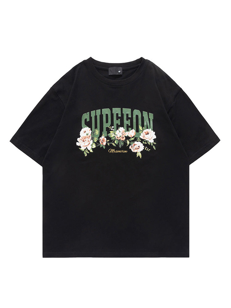 Men'S Loose T-Shirts With Flower Print