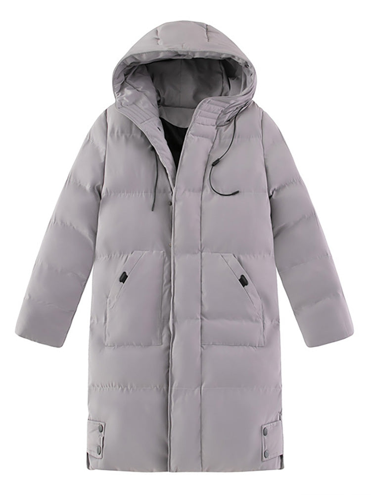 Solid Color Long Hooded Quilted Coats