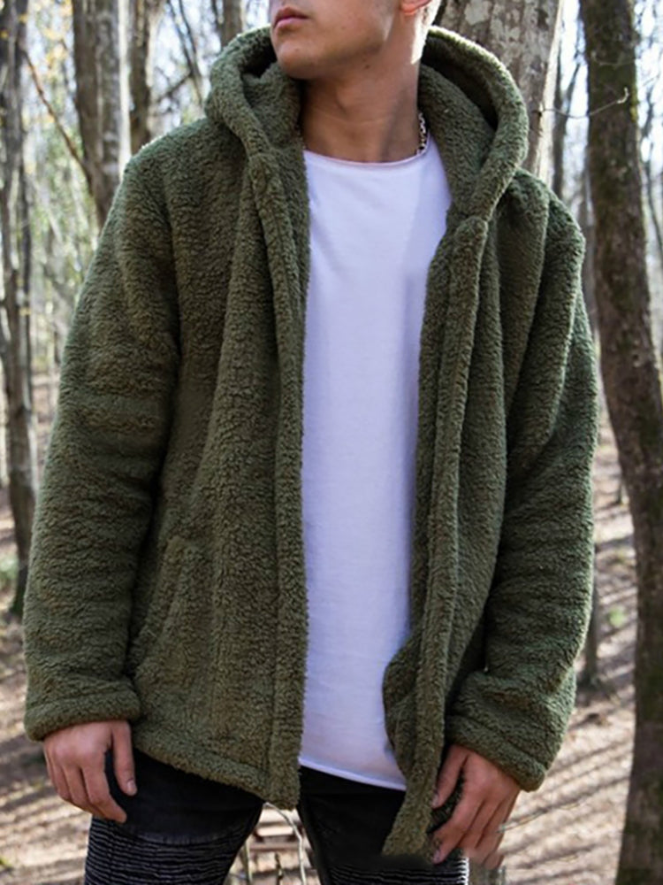 Casual Solid Color Lambswool Coat