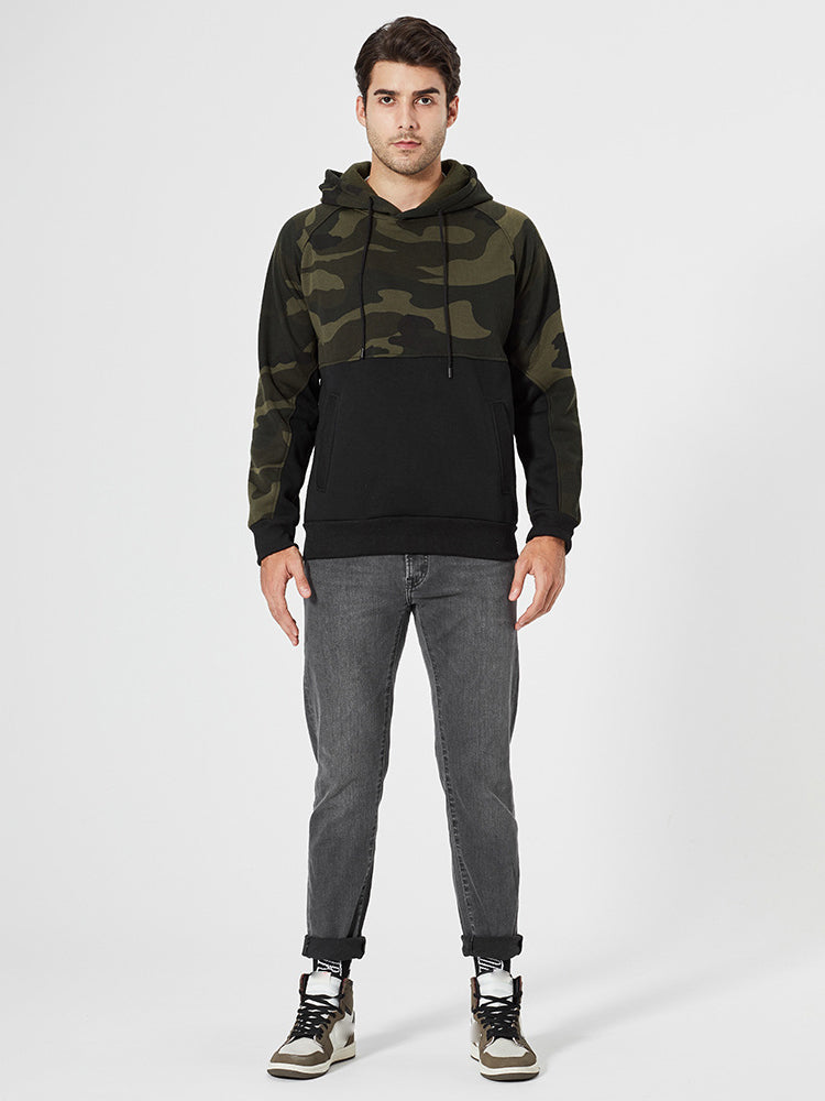 Casual Camouflage Color-Blocking Hoodies