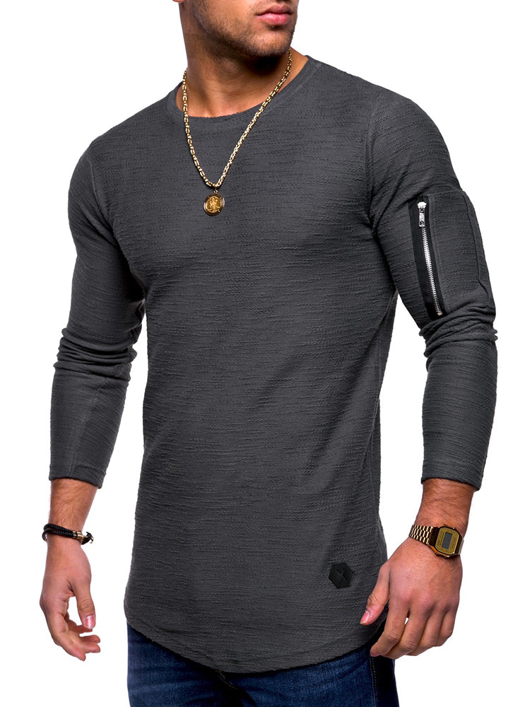 Slim Arm Zipper Solid Color Long-Sleeved T-Shirts