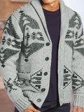 Lapel Jacquard Knitted Cardigan Sweater