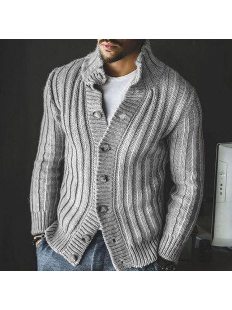 Lapel Single-Breasted Knitted Cardigan Sweater