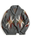 Casual Jacquard Lapel Cardigan Sweater