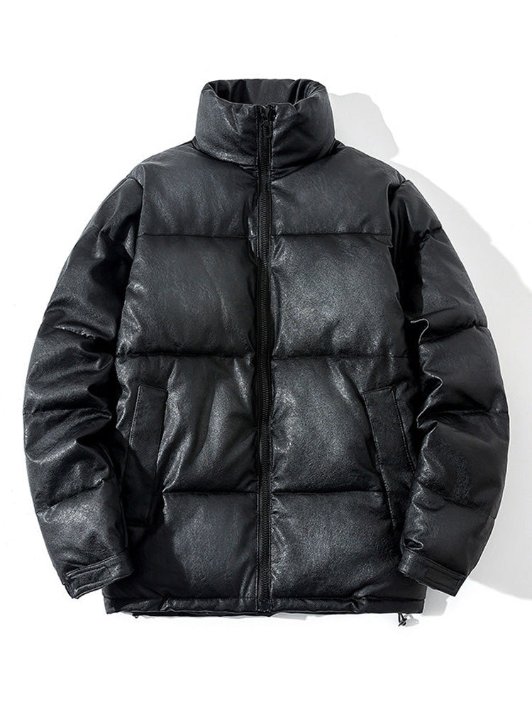 Stand-Up Collar Pu Thickened Warm Quilted Coats