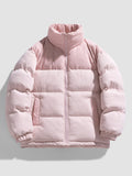 Contrast Color Lattice Stand-Collar Quilted Coats
