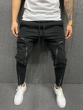 Casual Solid Color Zipper Drawstring Jogger