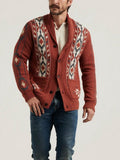 Knit Jacket Lapel Jacquard Cardigan Sweater