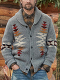 Lapel Jacquard Casual Cardigan Sweater