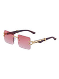 Retro Frameless Leopard Wood Grain Square Frame Sunglasses