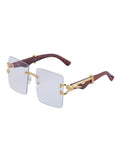 Retro Frameless Leopard Wood Grain Square Frame Sunglasses