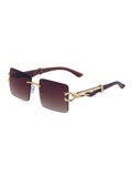 Retro Frameless Leopard Wood Grain Square Frame Sunglasses