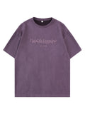 Retro Letter Embroidered Suede T-Shirt