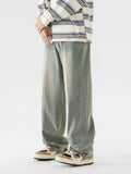 Retro Solid Color Straight-Leg Jeans