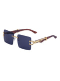 Retro Frameless Leopard Wood Grain Square Frame Sunglasses