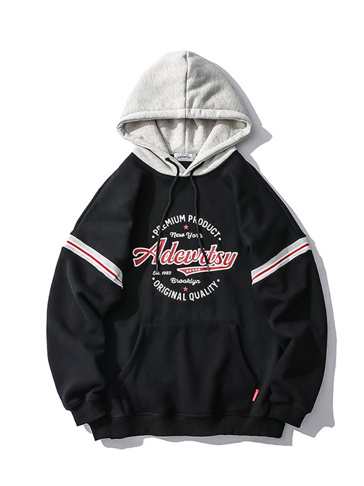 Color Matching Print Brushed Hoodies