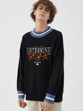 Bear Print Contrast Color Knit sweater