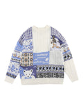 Retro Bear Print Contrast Color Knit Christmas Sweater