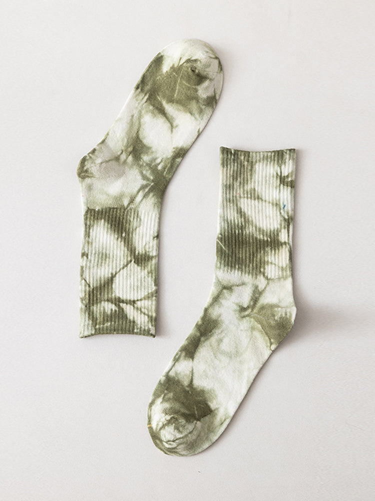 Three Pairs Tie-Dyed Long-Barreled Cotton Socks Street Sports Socks