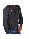 New Men'S Long-Sleeved Leather Button Pullover Sweater