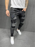 Men'S Ripped Printed Jeans Patch Stretch Jeans