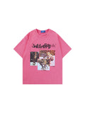 Vintage Printed Men'S Round Neck Loose Rosy Cotton T-Shirt
