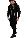 Winter New Men'S Hooded Fleece Solid Colour Casual Hoodie Set