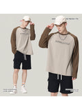 Contrast Color Horned Sleeved Letter Print Loose Casual Bottoming T-Shirt