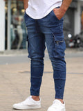 Men'S Multi-Pocket Stretch Jeans Zip Trim Work Jeans