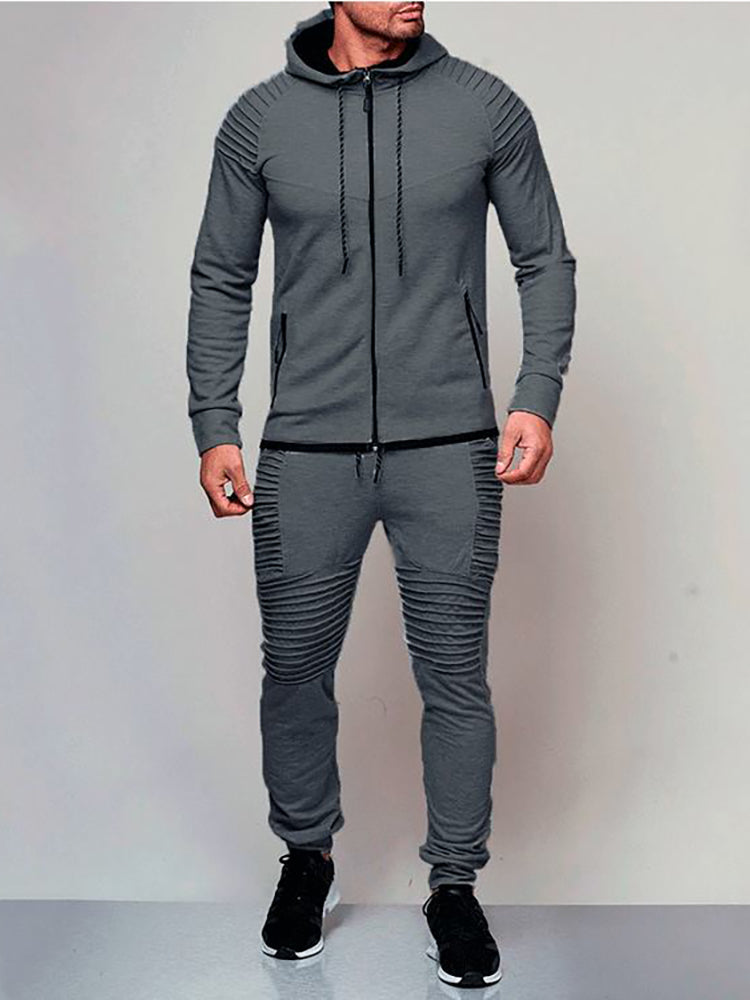 Men'S Outdoor Sports Casual Sweatshirt Solid Colour Cardigan Hoodie Set