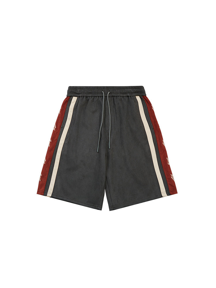 Men'S Suede Cropped Shorts With Vertical Stripes