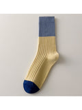 Three Pairs Retro Striped Socks Colorful Splicing Color Cotton Sock