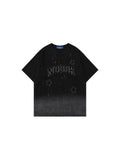 Gradient Retro Letters Short Sleeve Trendy Stars Embroidered Tie-Dye Casual Round Neck Loose T-Shirt