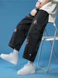 Letters Cartoon Printed Loose Fitting Cropped Cargo Pants