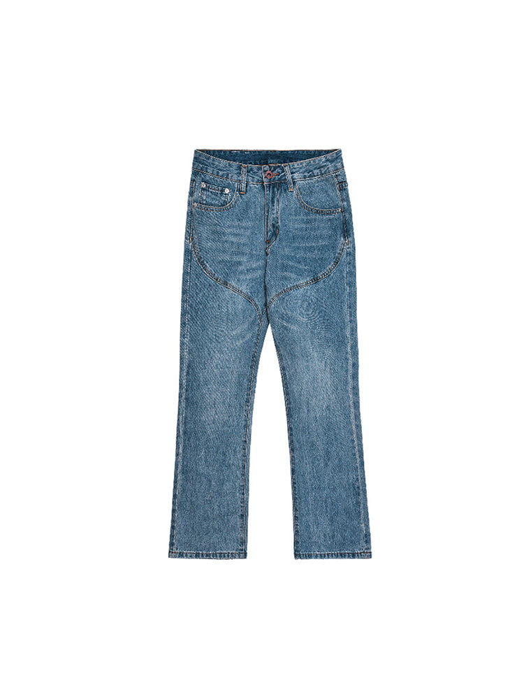Retro Light Blue Micro Flared Jeans Men Street Fashion Thin Pants