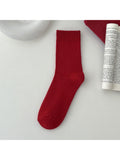 Three Pairs New Year'S Red Socks Rabbit Year Lucky Cotton Socks