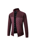 Men'S Stand Collar Striped Plaid Zipper Velvet Fashion Warm Knitted Jacket Quilted Coat
