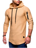 Men'S Solid Colour Round Neck Hooded Long Sleeve Arm Zip Hoodie