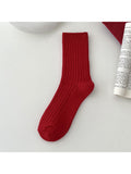 Three Pairs New Year'S Red Socks Rabbit Year Lucky Cotton Socks