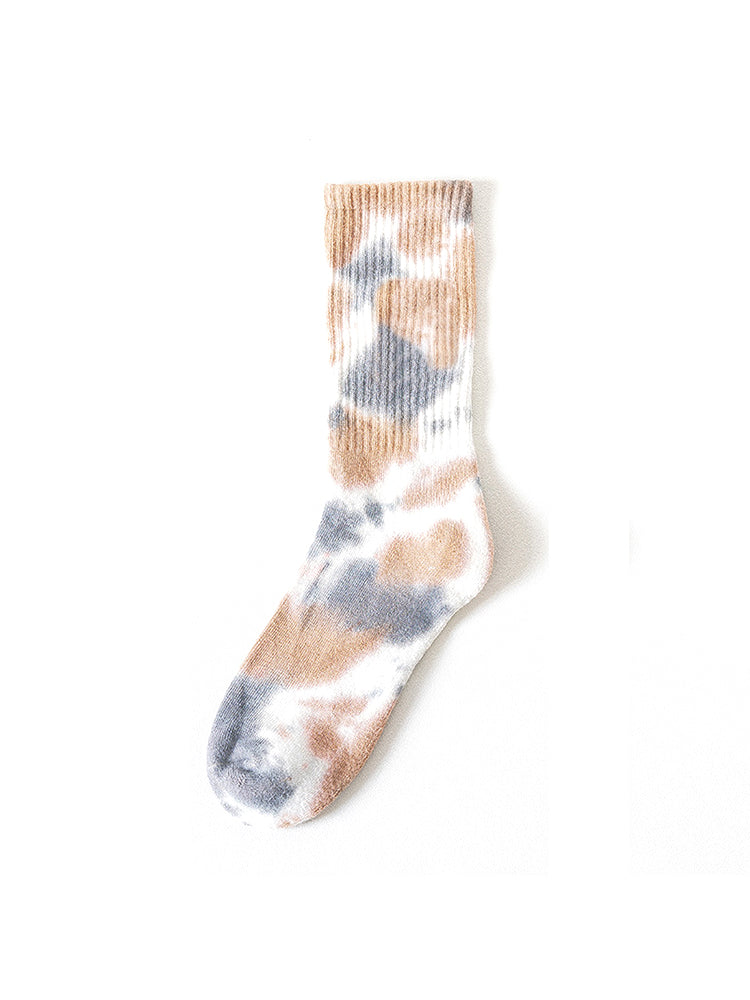 Three Pairs Tie-Dyed Cotton Socks Mid-Barrel Solid Color Street Skate Sock