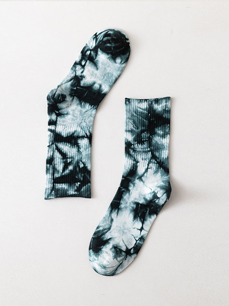 Three Pairs Tie-Dyed Long-Barreled Cotton Socks Street Sports Socks