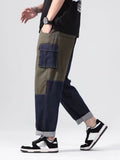 Patchwork Loose Straight Trendy Cropped Casual Wide Leg Pants For Men