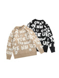 Letter Print Jacquard Knitted Sweater