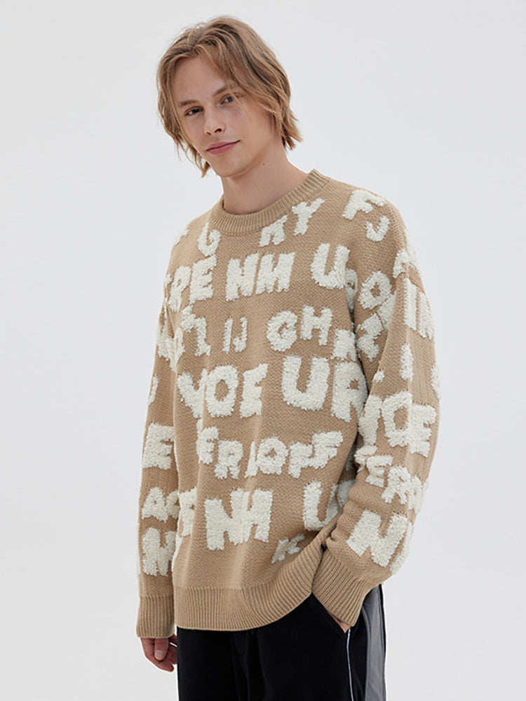 Letter Print Jacquard Knitted Sweater