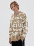 Letter Print Jacquard Knitted Sweater
