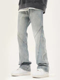 Street Splicing Light-Colored Straight Casual Jeans Loose Design Men'S Pants