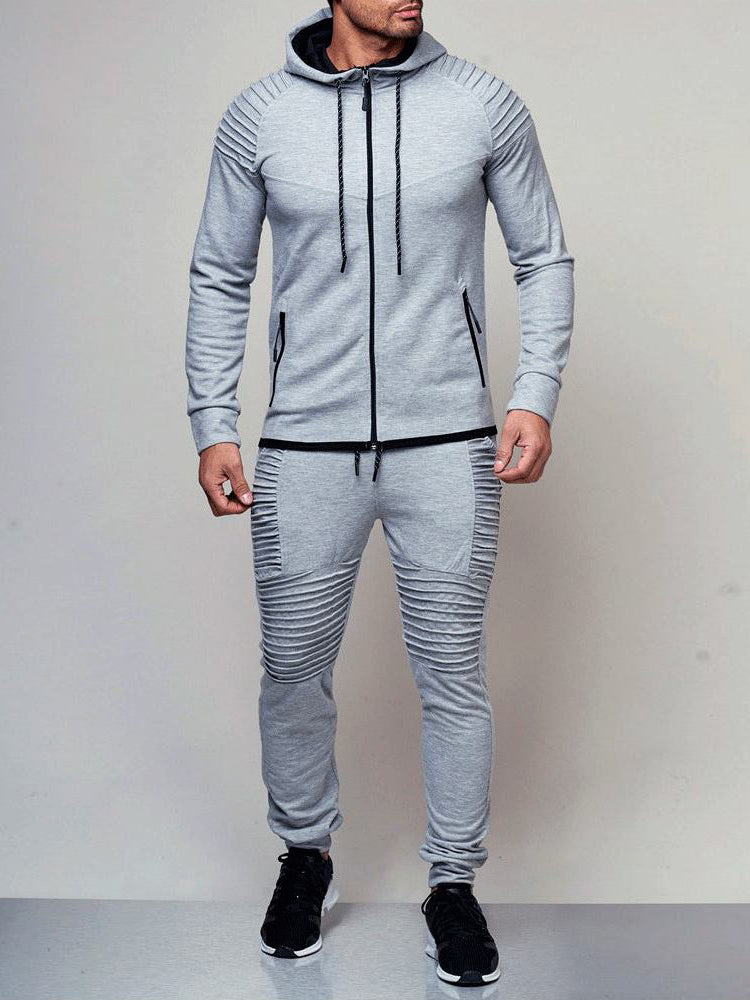 Men'S Outdoor Sports Casual Sweatshirt Solid Colour Cardigan Hoodie Set