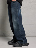 Men'S Cotton Straight Leg Jeans In Navy Blue