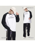 Contrast Color Horned Sleeved Letter Print Loose Casual Bottoming T-Shirt