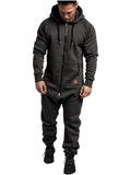 Winter New Men'S Hooded Fleece Solid Colour Casual Hoodie Set